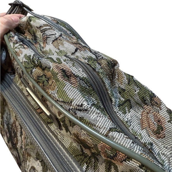 Vintage Stradellina Gray-Green Floral Tapestry Carry-On Luggage Bag Retro - Picture 3 of 10